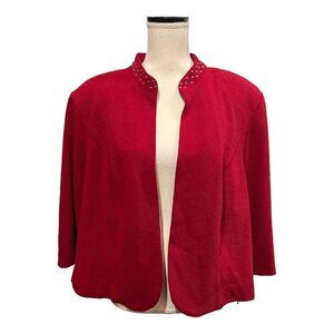 Maya Brooke Womens 24W Open Front Jacket Red Crimson Studded Padded Shoulders‎